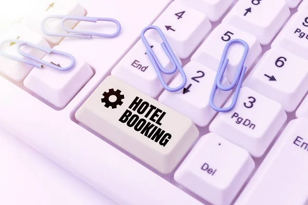 Handwriting text Hotel Booking. Business idea Online Reservations Presidential Suite De Luxe Hospitality Abstract Typing New Antivirus Program, Typing Internet Virus Lists — Foto Stock