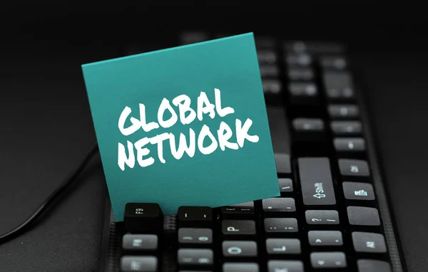 Hand writing sign Global Network. Conceptual photo Any communication system which spans the entire Earth Typing Helpful Blog Tutorial And Guides, Researching Strategies Online — Stock Photo, Image