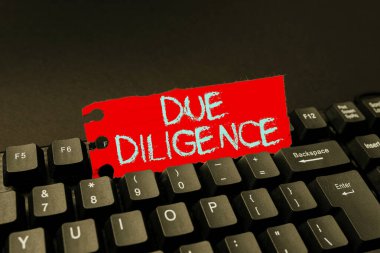Diligence 'ı gösteren bir tabela. Geniş Değerlendirme Gönüllü Soruşturma Denetim Yazısı Çevrimiçi Araştırma Metni Analizi, Kaydedilmiş Ses E- postası Yazılıyor