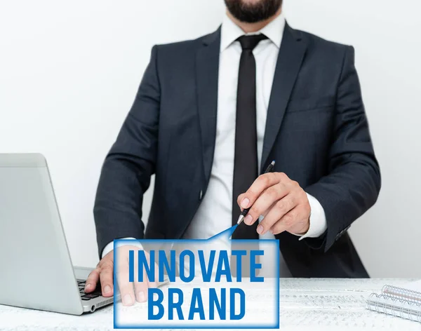 Текст почерка Innovate Brand. Слово за слово - значимые для инноваций продукты, услуги и многое другое. — стоковое фото