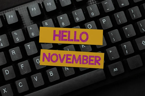 Writing displaying text Hello November. Word Written on Welcome the eleventh month of the year Month before December Creating New Online Cookbook, Typing And Sharing Cooking Recipes — Stockfoto