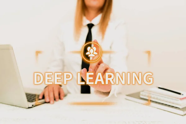 Conceptual caption Deep Learning. Business idea Hierarchical Abstractions Artificial Intelligence Algorithm Teaching New Ideas And Designs, Abstract Professor Giving Lectures