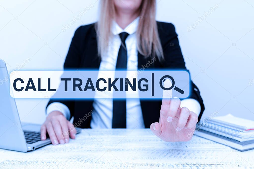 Text sign showing Call Tracking. Business idea Organic search engine Digital advertising Conversion indicator Explaining Company Problem, Abstract Providing Dispute Solutions