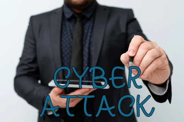 Sign displaying Cyber Attack. Business overview An attempt by hackers to Damage Destroy a Computer System Presenting New Technology Ideas Discussing Technological Improvement — Fotografia de Stock