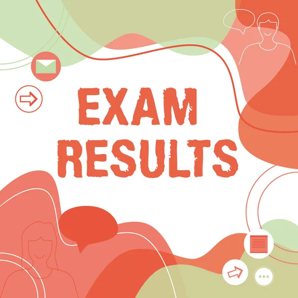 Inspiration showing sign Exam Results. Business overview An outcome of a formal test that shows knowledge or ability Illustration Couple Speaking In Chat Cloud Exchanging Messages. — Fotografia de Stock