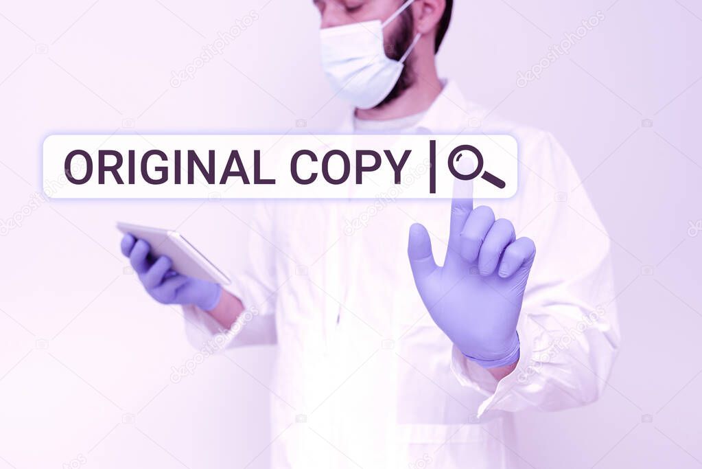 Text showing inspiration Original Copy. Business showcase Main Script Unprinted Branded Patented Master List Doctor Explaining Medical Terms, Scientist Teaching Laboratory Safety