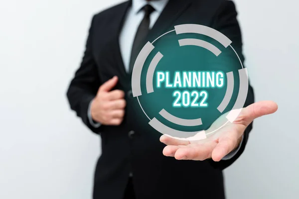Hand writing sign Planning 2022. Business concept Begin with end in the Mind Positioning Long term Objectives Presenting New Plans And Ideas Demonstrating Planning Process — Fotografia de Stock