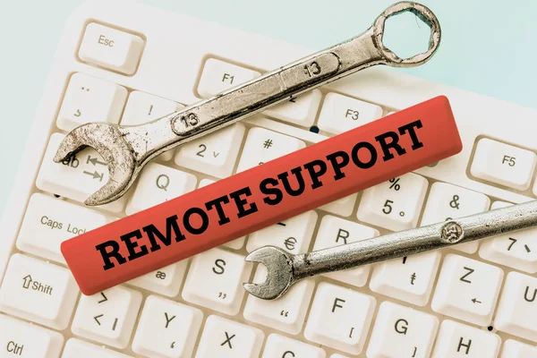 Text showing inspiration Remote Support. Business overview type of secure service, which permits representatives to help Editing And Publishing Online News Article, Typing Visual Novel Scripts — Stock Photo, Image