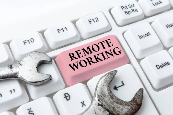 Inspiration showing sign Remote Working. Business overview style that allows professionals to work outside of an office Creating New Programming Guidebook, Typing Program Source Codes — Stockfoto