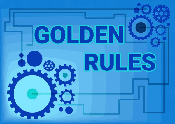 "Złote Reguły". Słowo napisane na podstawowej zasadzie, która powinna być przestrzegana Ważne Zasada Ilustracja mechanicznych narzędzi połączonych ze sobą Wykonywanie pracy — Zdjęcie stockowe