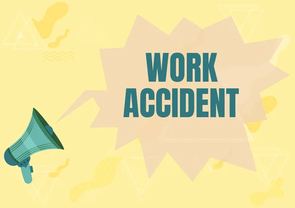 Τίτλος κειμένου που παρουσιάζει εργατικό ατύχημα. Επιχειρηματική προσέγγιση Λάθος Τραυματισμός συνέβη στο χώρο εργασίας Να πληγωθεί Megaphone Σχέδιο με Φούσκα Συνομιλία Εμφάνιση Νέα Ανακοίνωση. — Φωτογραφία Αρχείου