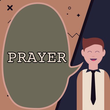 Duayı gösteren mesaj işareti. İş fikri, Tanrı 'ya şükür için yardım ya da ifade isteği sunuyor. İş Adamı Boş Sohbet Bulutu Fikirlerini Sunuyor..