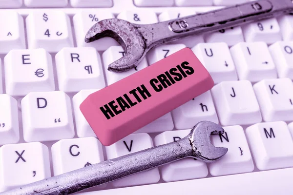 Inspiration showing sign Health Crisis. Business approach fitness problem that affects human in more geographic areas Downloading Online Files And Data, Uploading Programming Codes — Fotografia de Stock