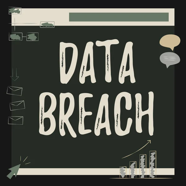 Hand writing sign Data Breach. Internet Concept unauthorized release of confidential and secured details Illustration Of Board Receiving Messages And Searching Improvements. — Fotografia de Stock