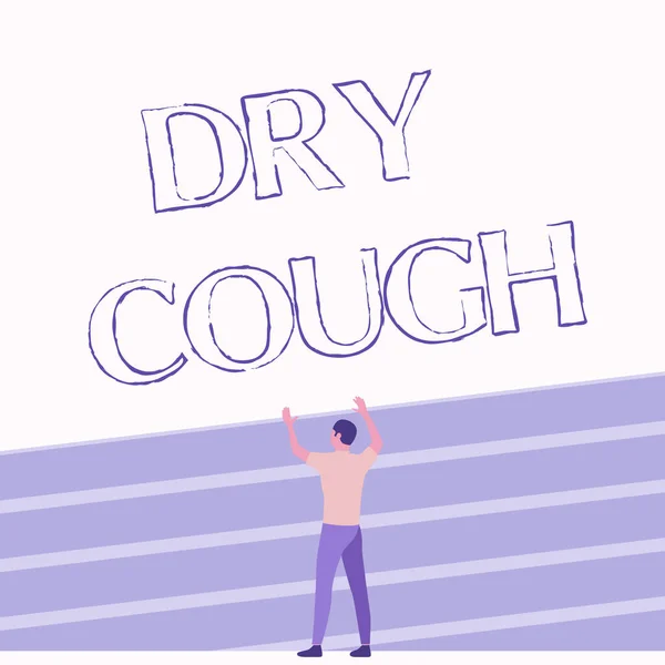 Handwriting text Dry Cough. Word Written on cough that are not accompanied by phlegm production or mucus Athletic Man Standing On Track Field Raising Both Hand Showing Celebration. — Foto Stock