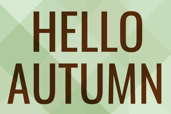 Text showing inspiration Hello Autumn. Concept meaning that weather begins to get colder and trees shed their leaves Line Illustrated Backgrounds With Various Shapes And Colours. — Fotografia de Stock