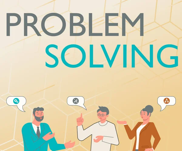 Text showing inspiration Problem Solving. Word Written on having a good capability of finding a solution to an issue Partners Chatting Building New Wonderful Ideas For Skills Improvement. — Stockfoto