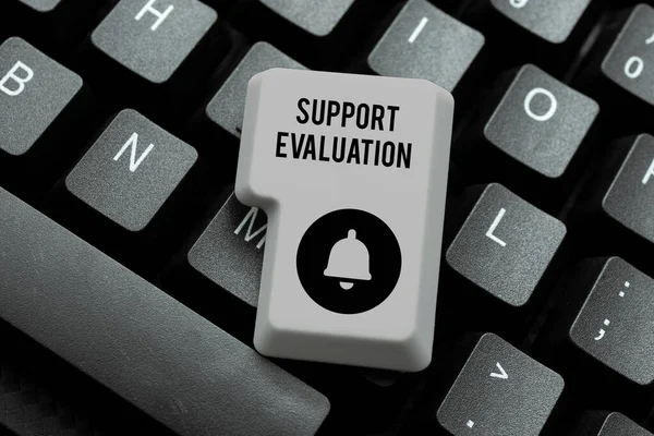 Inspiration showing sign Support Evaluation. Business approach helps evaluate a subjects worth or significances Typing Program Schedule, Retyping And Debugging Program String Codes — Stock Photo, Image