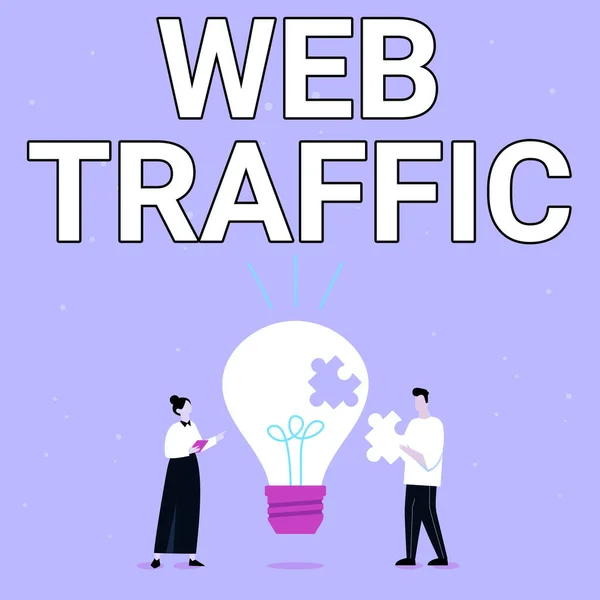 Skriva visar text Web Traffic. Word Skrivet om antalet webbanvändare och försök till besök mätt på en webbplats Illustration av partners Bulding Nya underbara idéer för kompetensförbättring. — Stockfoto