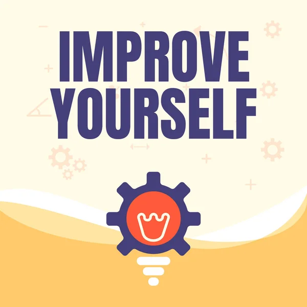 Text sign showing Improve Yourself. Internet Concept to make your skills looks becoming a better person Illuminated Light Bulb With Gear Shell Showing Technology Ideas. — Stockfoto