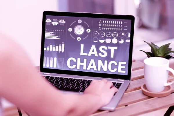Kavramsal görünüm Son Şans. Kavram demek, sonuç belirsiz birine verilen son fırsat demek. Bilgisayarda, kahve fincanı ve evden çalışan fabrikanın yanında el yazısı yazmak..