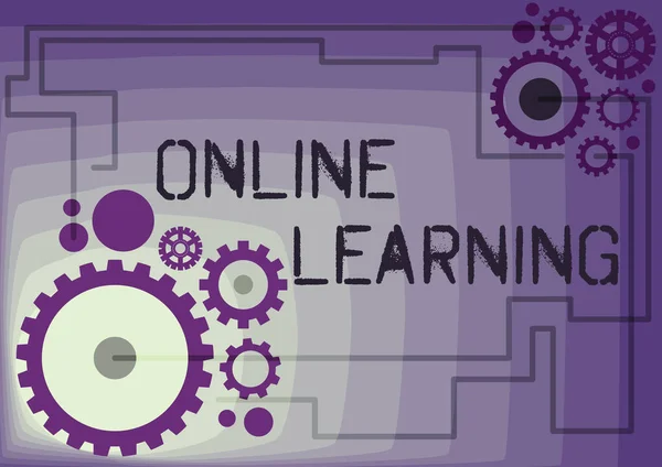 Handschriftliches Online-Lernen. Unternehmensübersicht bei einem Kurs, der über das Internet abgerufen werden kann Illustration der miteinander verbundenen mechanischen Zahnräder — Stockfoto