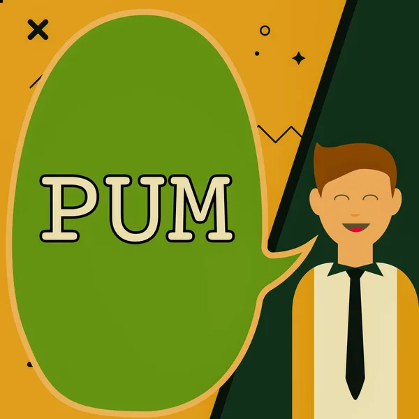 Εννοιολογική επίδειξη Pum. Λέξη για ανεπιθύμητες αλλαγές που μπορούν να εκτελεστούν από νόμιμες εφαρμογές Εικονογράφηση του Επιχειρηματία Παρουσιάζοντας Ιδέες στο κενό σύννεφο συνομιλίας. — Φωτογραφία Αρχείου