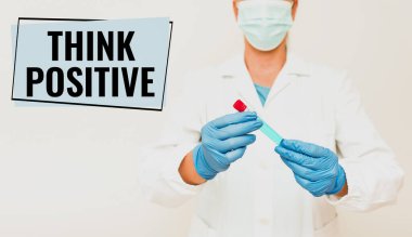 İlham işareti pozitif düşün. Kavramsal fotoğraf. Davranışlarında olumlu ya da iyimser olma eğilimi. Keşfedilmiş İlaç Analizi Keşfi.