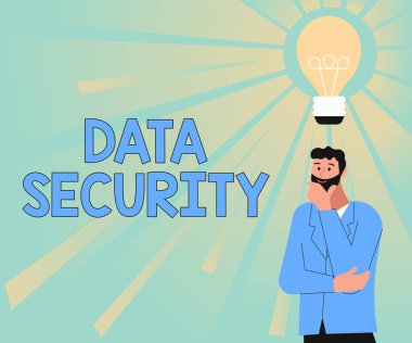El yazısı levhası Data Security. Gizlilik Diski Şifreleme Yedekleme Şifreleme Parola Korumalı Görüntü Yeni Harika Fikirlerle Gelen Bir Adam.