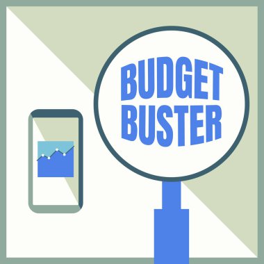 El yazısı Bütçe Bütçesi Buster. Carefree Harcama Hakkında Yazılan Sözcük Gereksiz Satışlar Gereksiz Fazla Harcama Aktif Akıllı Telefonun Çizimi Geniş bir büyüteç yanında.