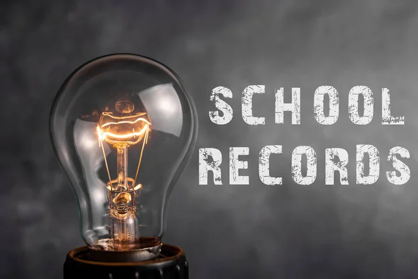 Handwriting text School Records. Conceptual photo Information that is kept about a child at school Biography Realistic Colored Vintage Light Bulbs Idea Sign Solution Thinking Concept. — Stockfoto