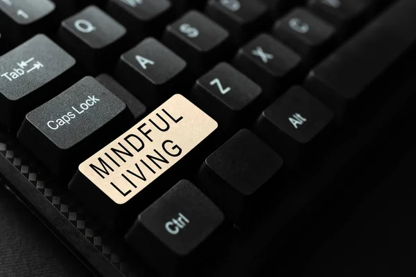 Handschrift tekst Mindful Living. Business idee Volledig bewust en bezig met iets Bewust en verstandig omzetten van analoge gegevens naar digitale media, Typing Forum Nuttige tips — Stockfoto