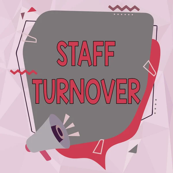 Text caption presenting Staff Turnover. Word Written on The percentage of workers that replaced by new employees Megaphone Drawing Making New Announcement To Chat Cloud. — Stockfoto