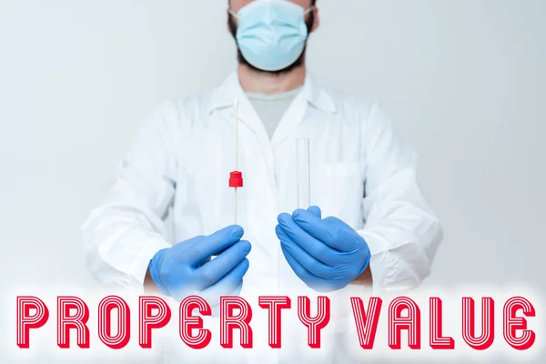 Text sign showing Property Value. Word Written on Worth of a land Real estate appraisal Fair market price Doctor Explaining Laboratory Test Result, Nurse Gather Specimen For Testing — Foto Stock