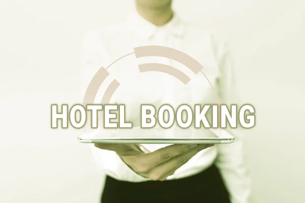 Handschriftliches Zeichen Hotel Booking. Wortlaut auf Online-Reservierungen Presidential Suite De Luxe Hospitality Präsentation neuer technologischer Ideen Diskussion technologischer Verbesserungen — Stockfoto