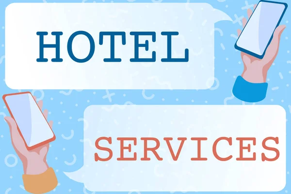 Text caption presenting Hotel Services. Word Written on Facilities Amenities of an accommodation and lodging house Abstract Typing Scientific Articles, Creating And Publishing Work Online — 图库照片