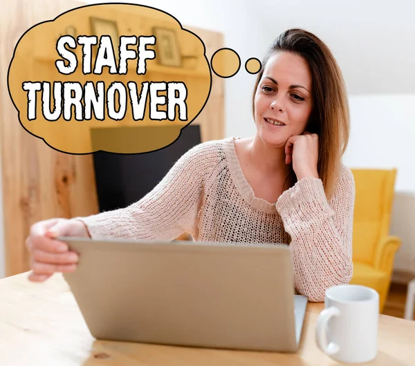 Handwriting text Staff Turnover. Conceptual photo The percentage of workers that replaced by new employees Browsing And Chatting In Social Media, Searching And Watching Videos — Foto Stock