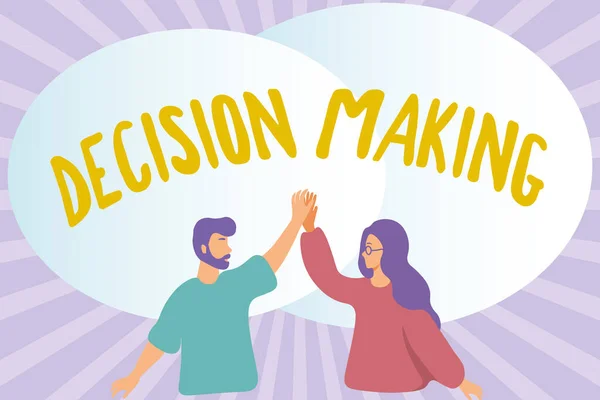 Handwriting text Decision Making. Business overview The act of deciding between two or more possibilities Happy Colleagues Illustration Giving High Fives To Each Other. — Fotografia de Stock