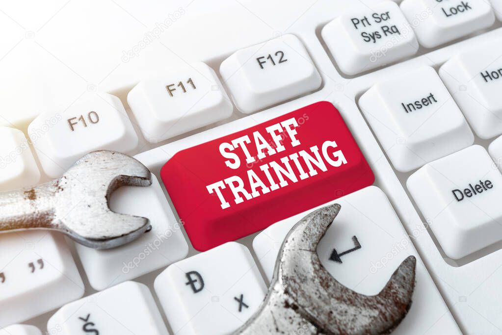 Sign displaying Staff Training. Business concept A program that helps employees to learn specific knowledge Creating New Account Password, Abstract Online Writing Courses