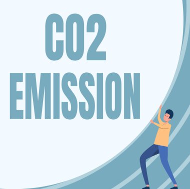 İlham, CO2 emisyonunu gösteriyor. Zaman içinde sera gazlarının atmosfere salınması fikri Beyefendinin Ayakta Duran Büyük Dairesel Cismi İten Çizimi.
