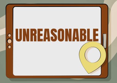 El yazısı metni mantıksız. İş konsepti, kabul edilebilirlik ya da adillik sınırlarının ötesinde Temiz Dokunmatik Ekran ve Konum İğnesi ile Uygunsuz Bilgisayar Tableti Çizimi.