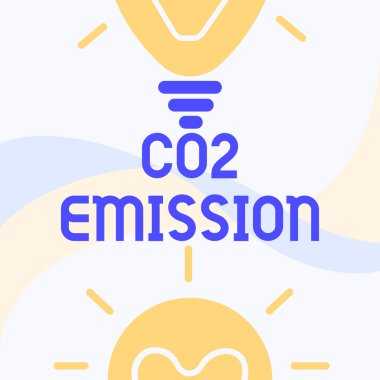 El yazısı işareti CO2 emisyonu. Zaman içinde sera gazlarının atmosfere salınması fikri Parlayan Ampul Yeni Keşifler Gösteriyor.