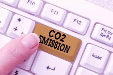 İlham verici CO2 Emisyonunu gösteren metin. İş yaklaşımı sera gazlarının zaman içinde atmosfere salınması Soyut Daktilo Lisansı Anlaşması, Çevrimiçi Referans Defteri oluşturulması