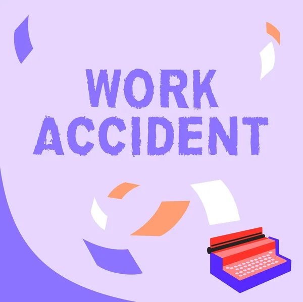 Handwriting text Work Accident. Concept meaning Mistake Injury happened in the job place Getting hurt Vintage Typewriter Drawing With Multiple Floating Papers. — Stockfoto