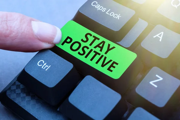 Handwriting text Stay Positive. Business overview Engage in Uplifting Thoughts Be Optimistic and Real Abstract Gathering Investigation Clues Online, Presenting Internet Ideas — стоковое фото