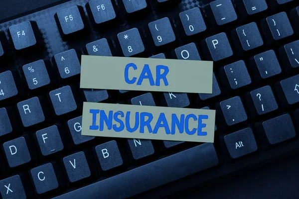 Schrijven met tekst Car Insurance. Zakelijke aanpak Ongevallen dekking Uitgebreid beleid Motorvoertuigengarantie Abstract Typing New Movie Script, Creating Motivational Speech Online — Stockfoto