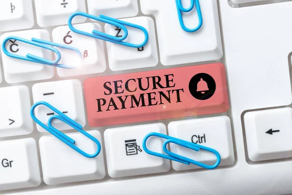 Conceptual display Secure Payment. Concept meaning Security of Payment refers to ensure of paid even in dispute Abstract Typing Presentation Message, Retyping New Email Password
