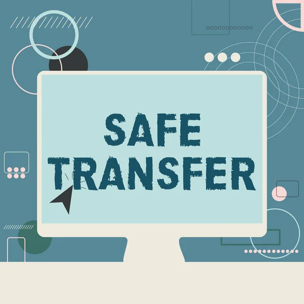 Text sign showing Safe Transfer. Business showcase Wire Transfers electronically Not paper based Transaction Illustration Of Cursor In Blank Screen Monitor Searching Ideas. — Fotografia de Stock