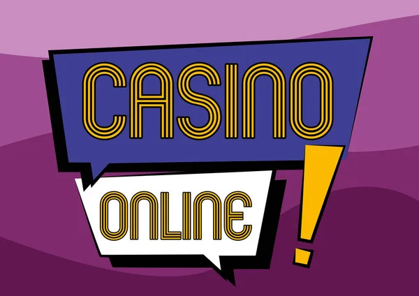 Hand writing sign Casino Online. Internet Concept Computer Poker Game Gamble Royal Bet Lotto High Stakes Two Colorful Overlapping Dialogue Box Drawing With Exclamation Mark.