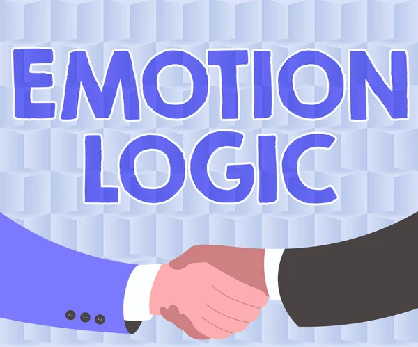 Emotion Logic 문서 작성. 사업 아이디어 심장 또는 뇌 영혼 또는 정보 결합 균형 종이 배경 쉐이크 손동작 협정을 맺은 두 사람 — 스톡 사진